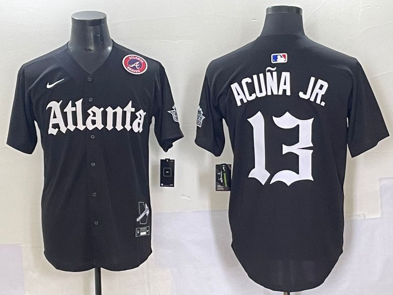 Men 2025 Atlanta Braves #13 Acuna jr Black Five generations Joint Name Nike MLB Jersey style 11